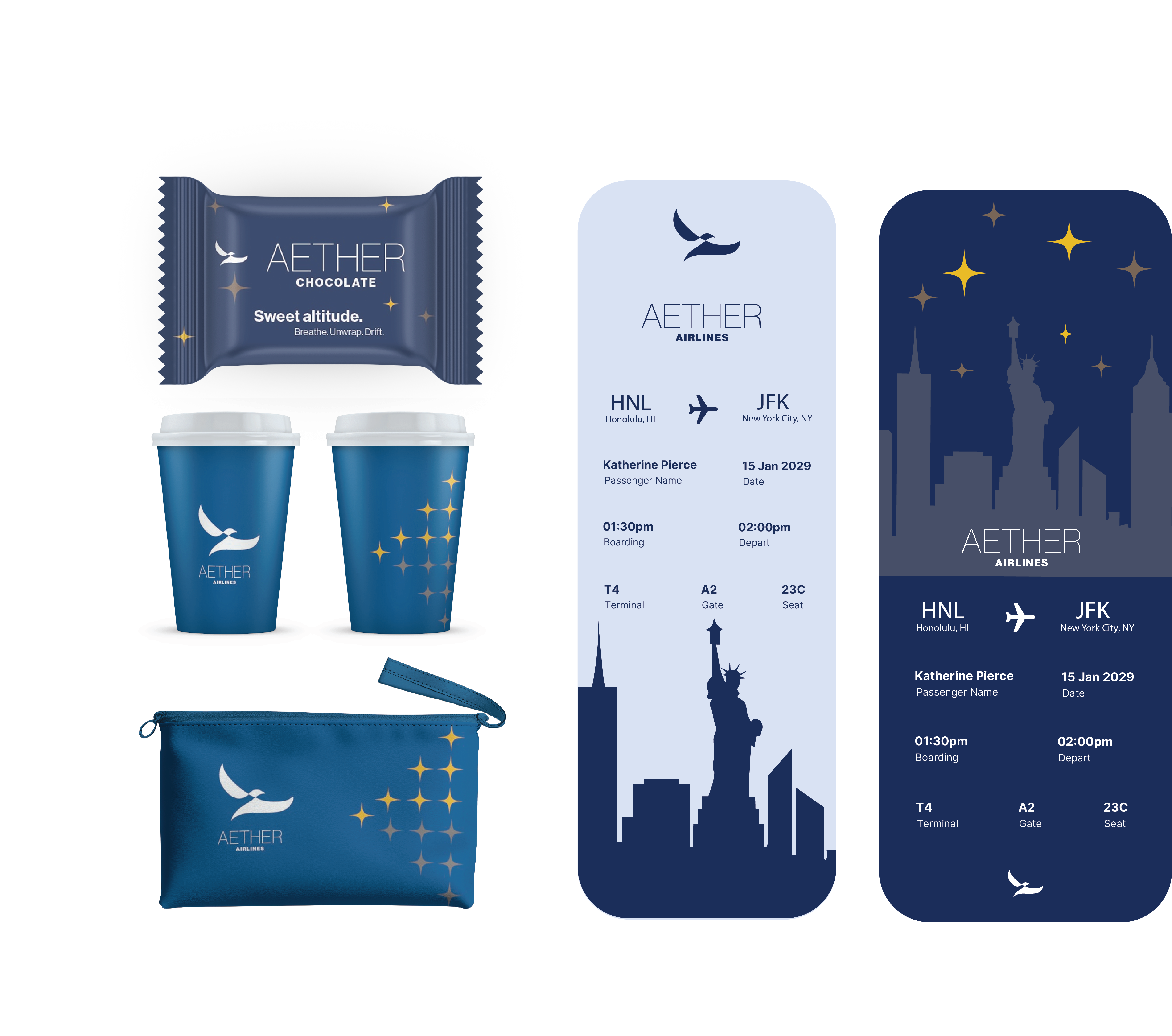Aether Airlines boarding passes and mock ups
